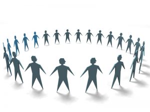 An abstract graphic showing people icons arranged in a circle